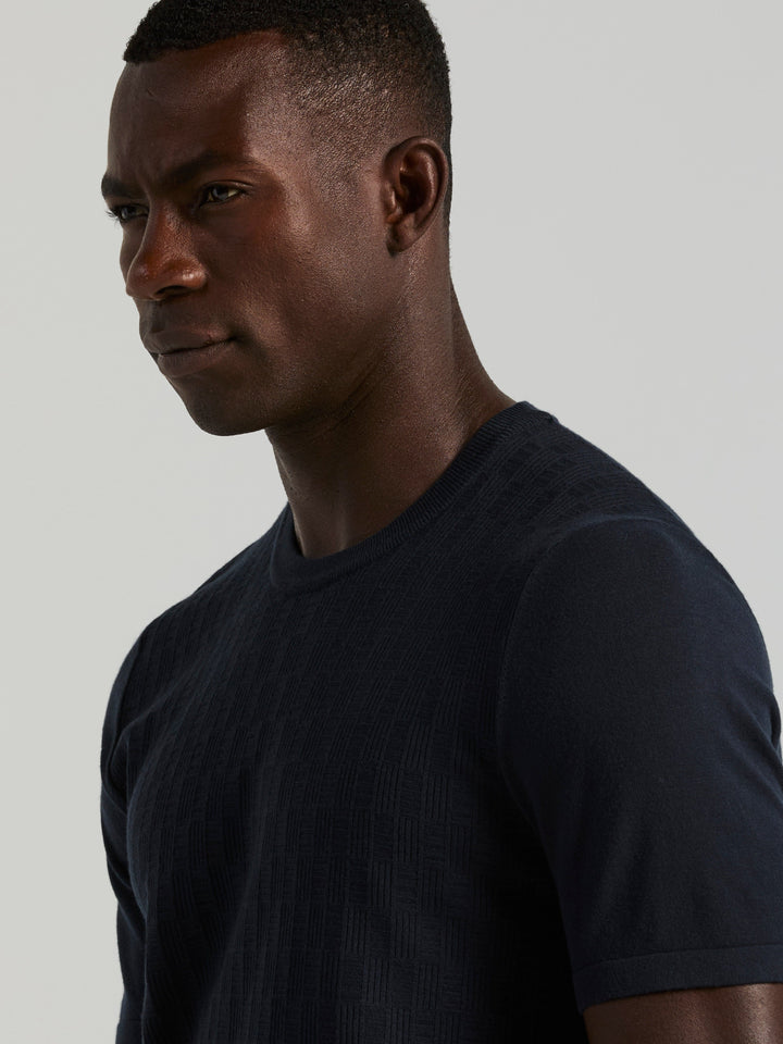 Short Sleeve Geo Texture Crew Sweater (Dark Sapphire) 