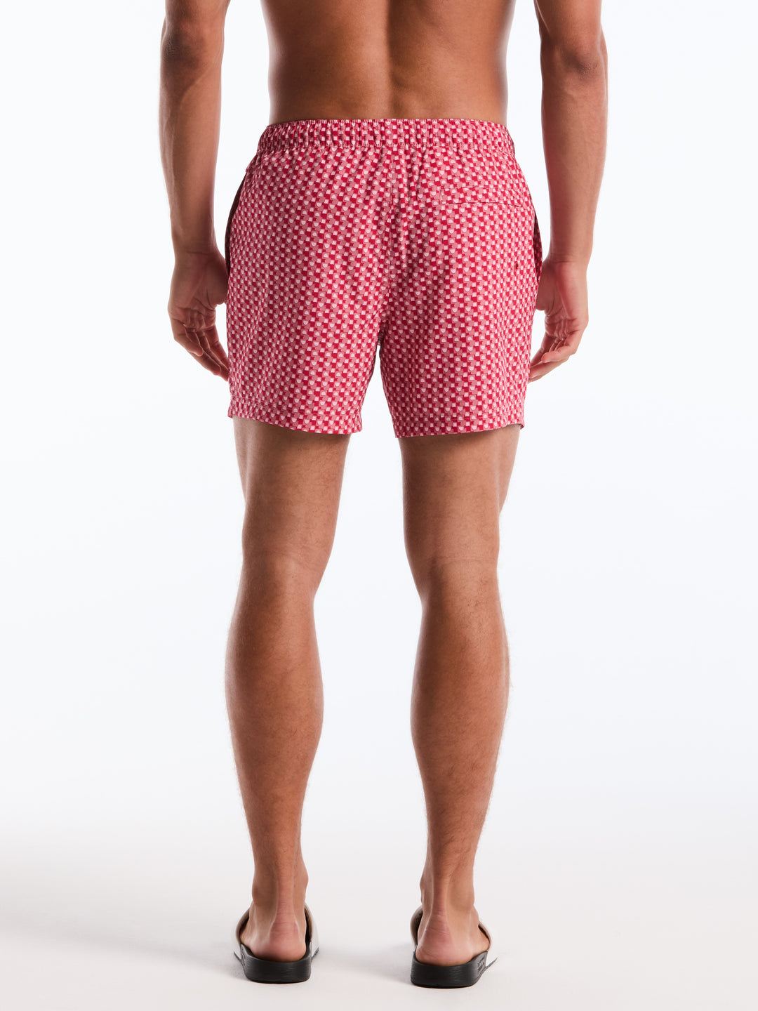 5 Inch Geometric Print Swim Shorts (Raspberry Wine) 