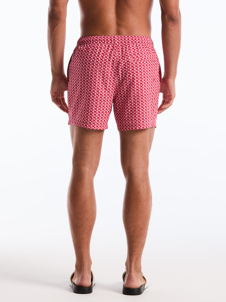 5 Inch Geometric Print Swim Shorts (Raspberry Wine) 