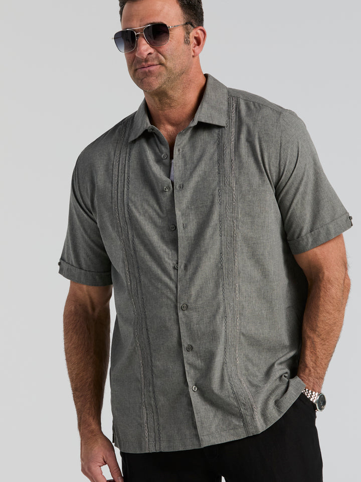 Big & Tall Chambray Geo Embroidery Shirt (Steeple Gray) 