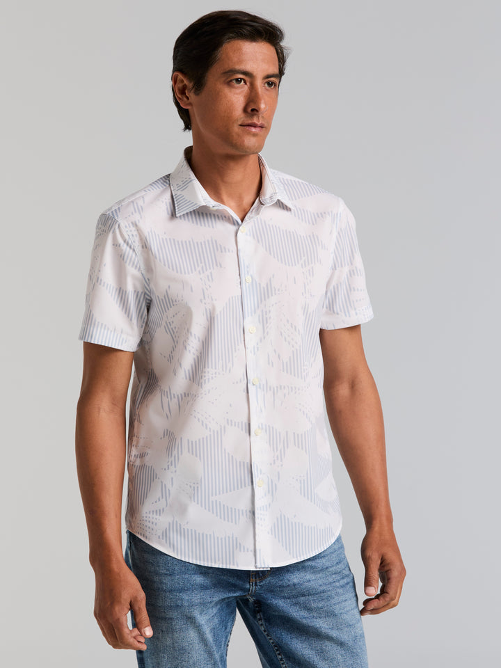 Slim Fit Short Sleeve Feather Print Shirt (Kentucky Blue) 