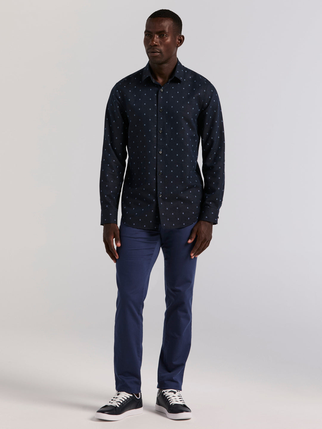 Untuck Geo Dot Print Long Sleeve Shirt (Dark Sapphire) 