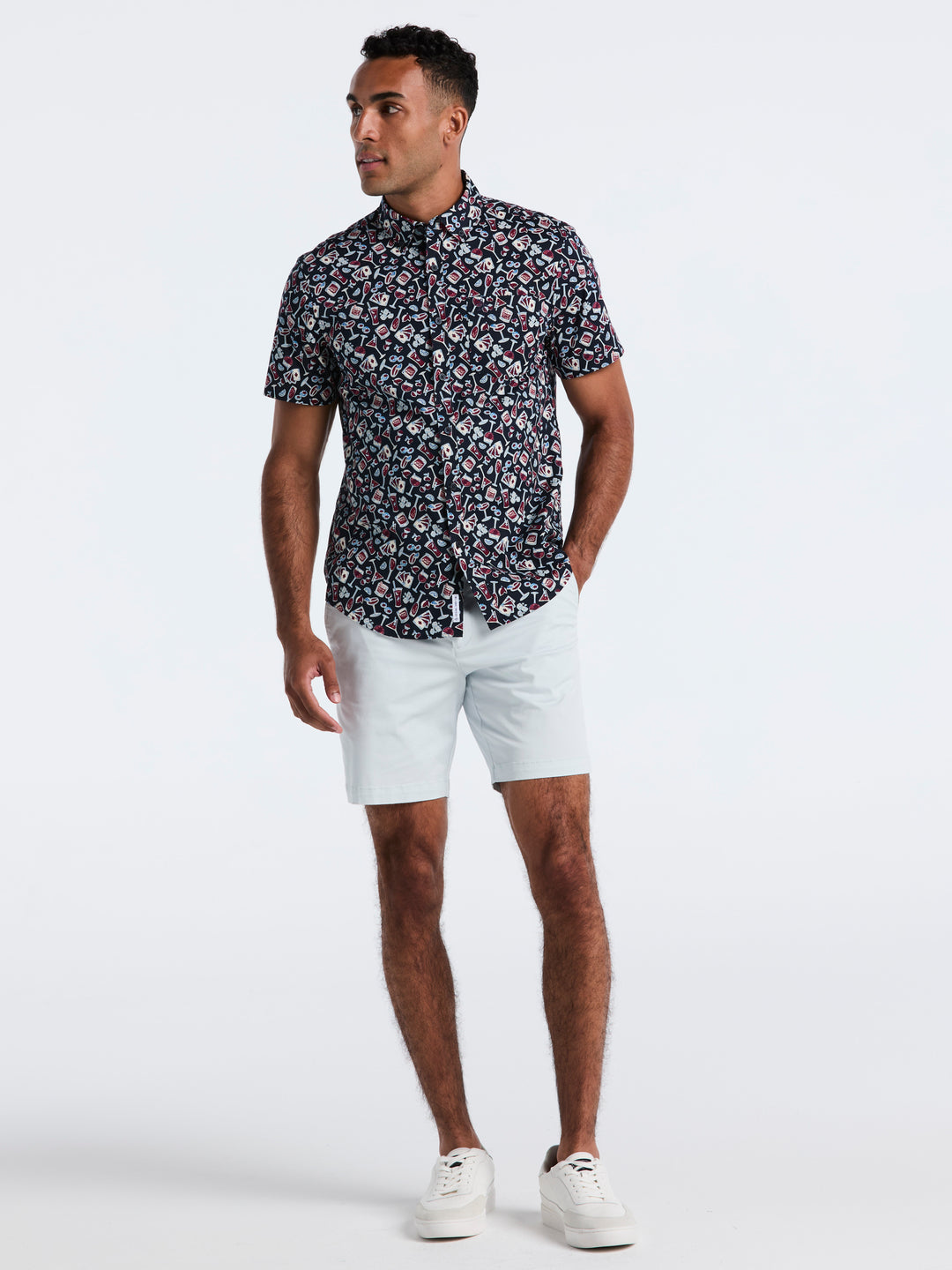 Cotton Drinks Print Shirt (Dark Sapphire) 