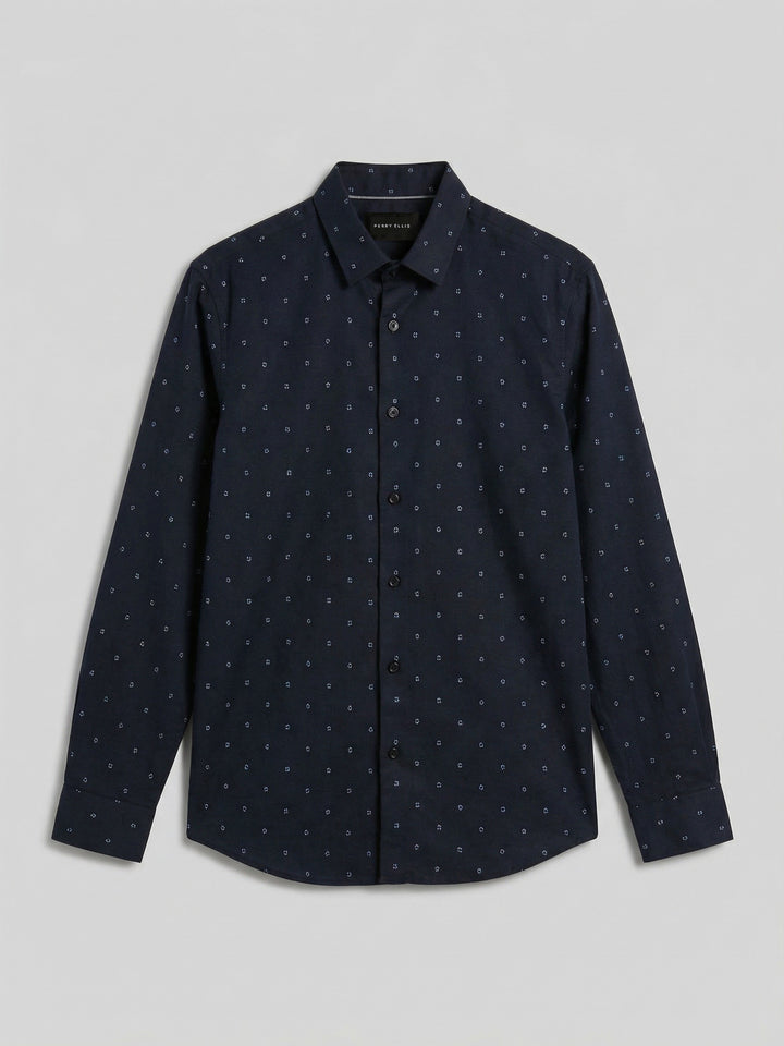 Untuck Geo Dot Print Long Sleeve Shirt (Dark Sapphire) 