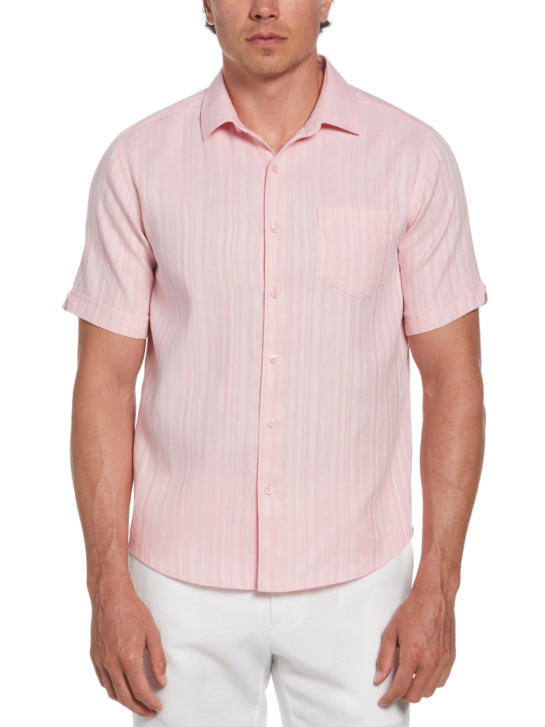 Linen Blend Dobby Stripe Print Shirt (Pink Dolphin) 