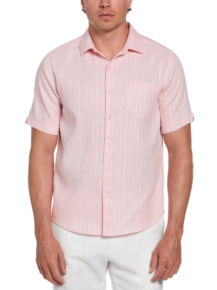 Linen Blend Dobby Stripe Print Shirt (Pink Dolphin) 