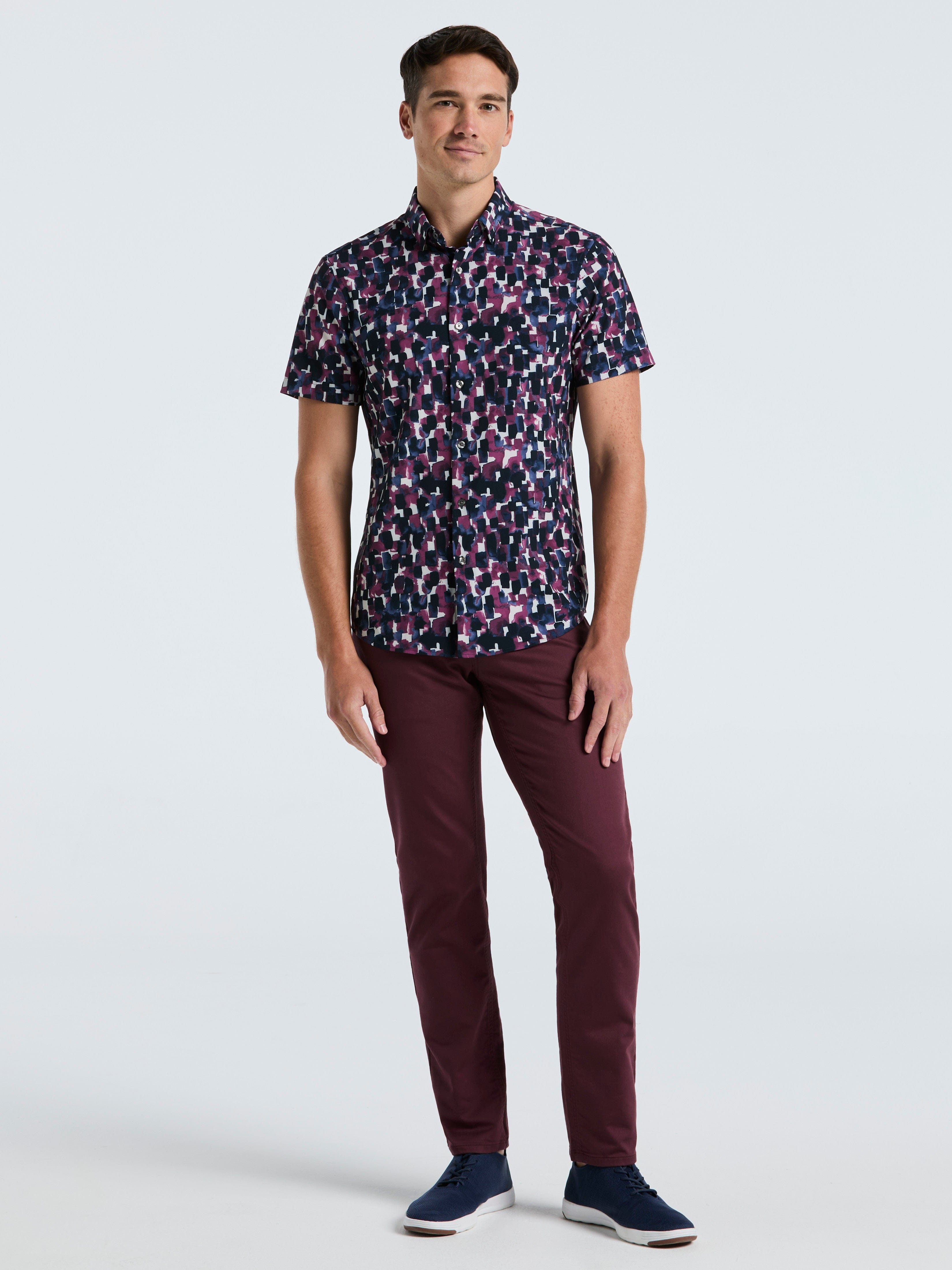 Slim Fit Total Stretch Watercolor Print Shirt – Perry Ellis