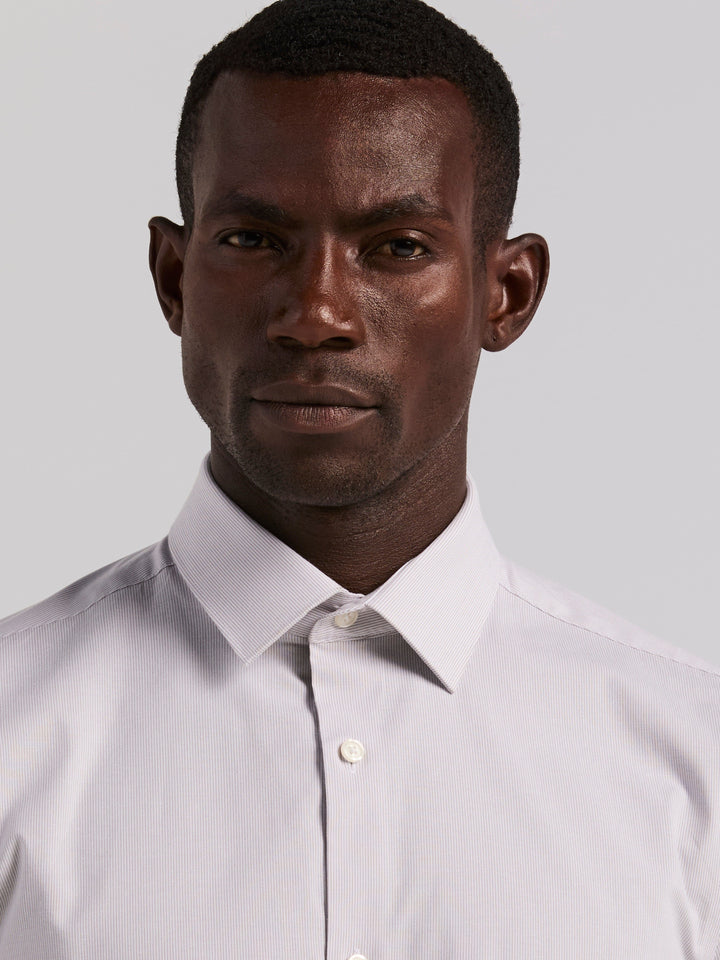 Slim Fit Mini Stripe Dress Shirt (Aluminum) 