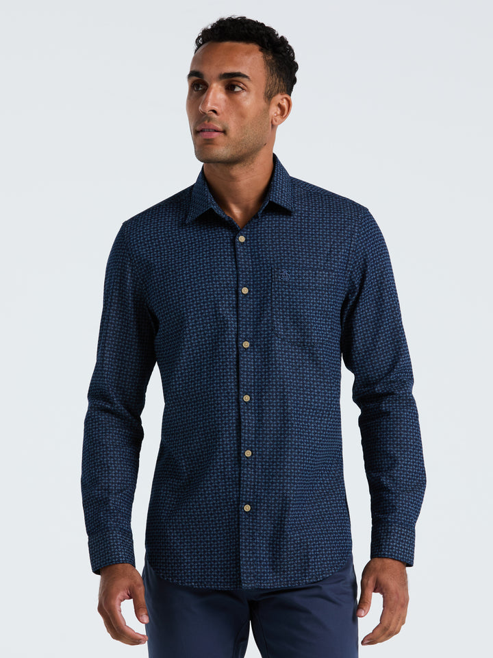 Indigo Print Cotton Shirt (Dark Sapphire) 