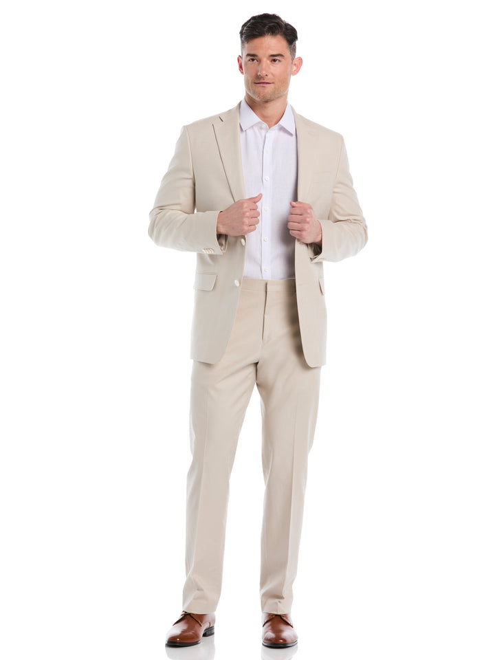 Linen Blend Flat Front Pant (Beige) 