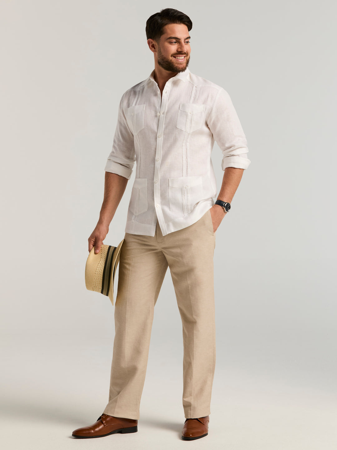 Linen Guayabera Shirt (Bright White) 