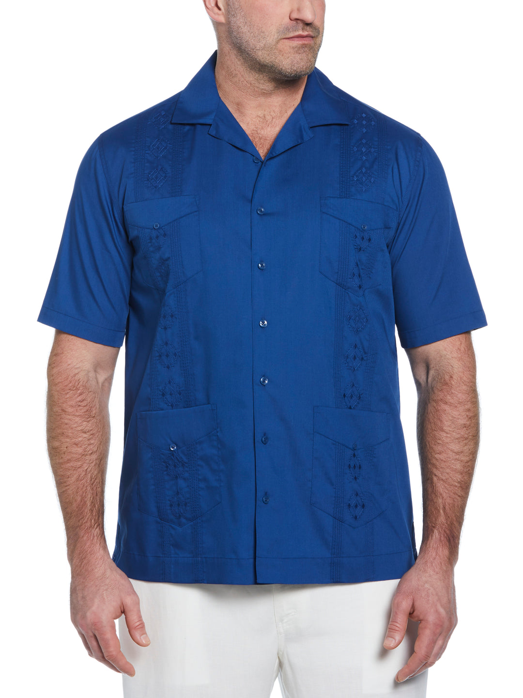Big & Tall Poplin Guayabera Shirt (True Blue) 