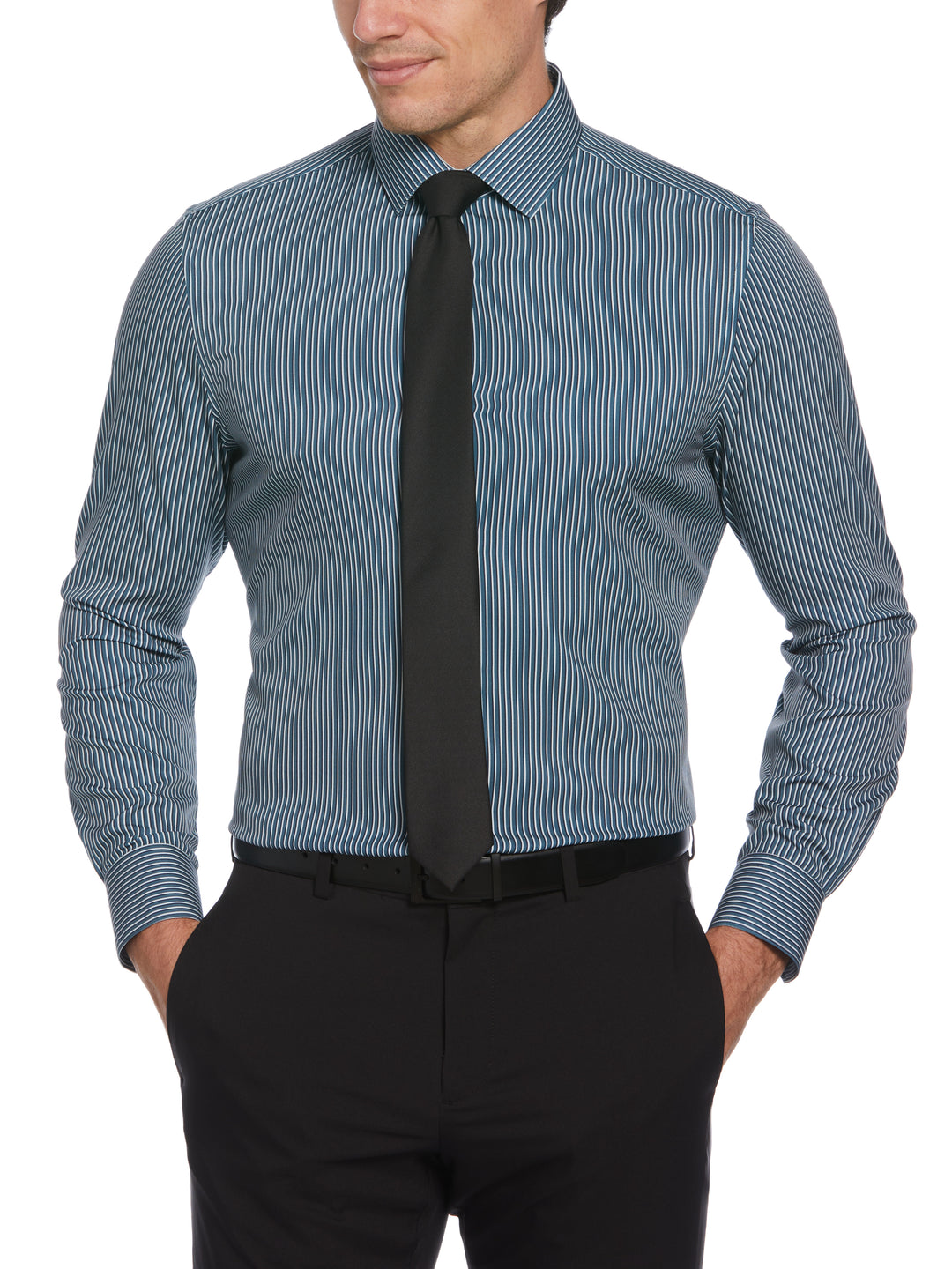 Total Stretch Tri-Color Stripe Print Shirt (Blue Wing Teal) 