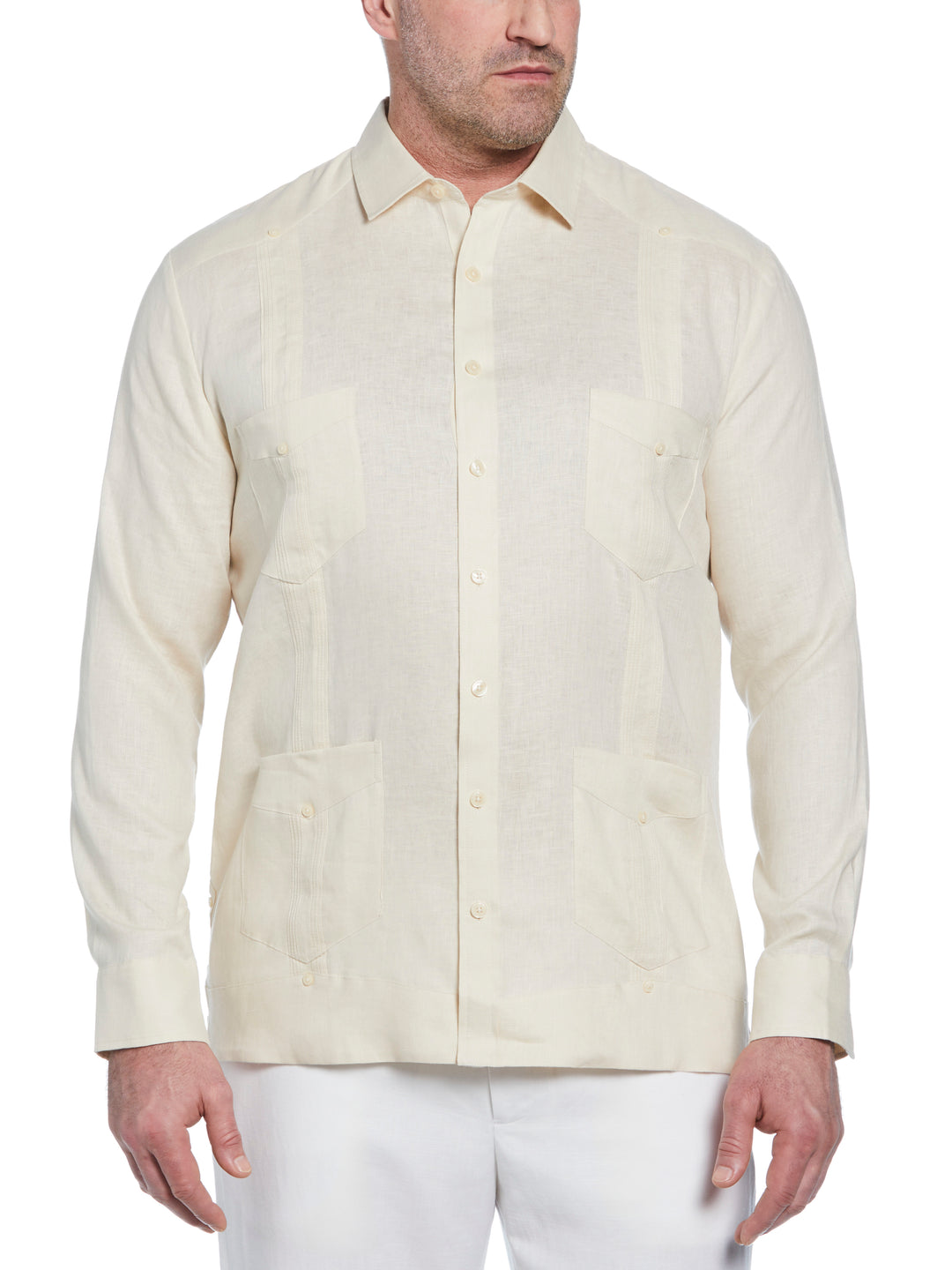 Big & Tall Linen Guayabera Shirt (Whitecap Gray) 