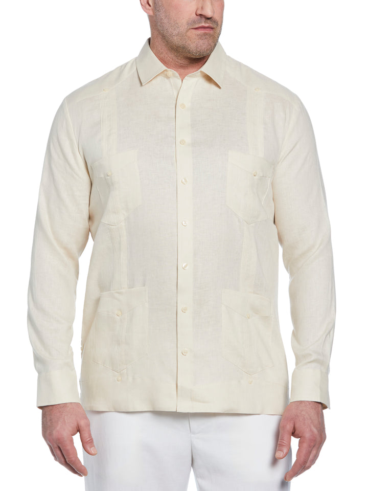 Big & Tall Linen Guayabera Shirt (Whitecap Gray) 