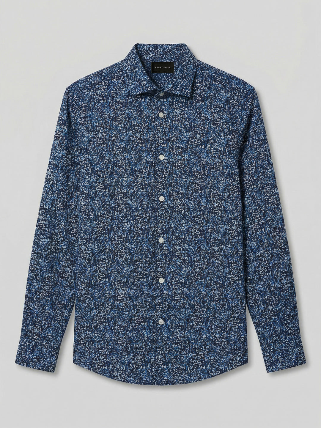 Short Sleeve Botanical Spray Print Button-Down Shirt (Dark Sapphire) 