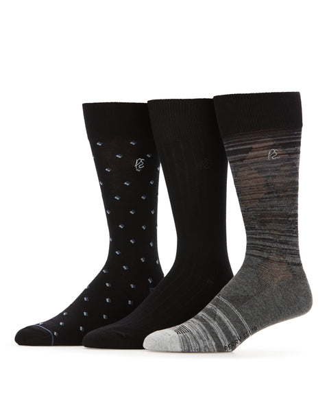 Bamboo Patterned Socks, 3-Pack (Dk Bnd Ast) 