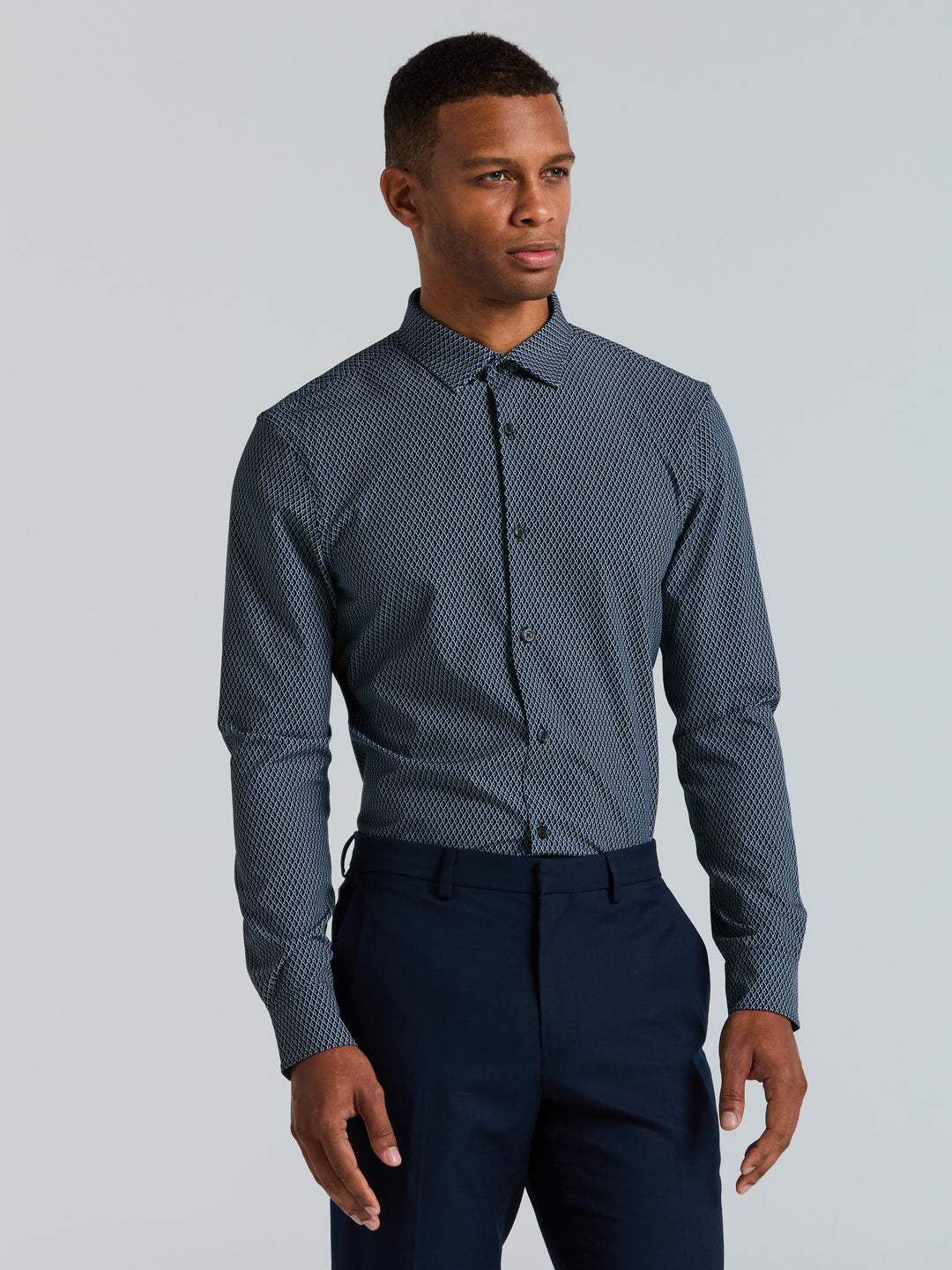 Slim Fit Diamond Geo Print Shirt (Dark Sapphire)