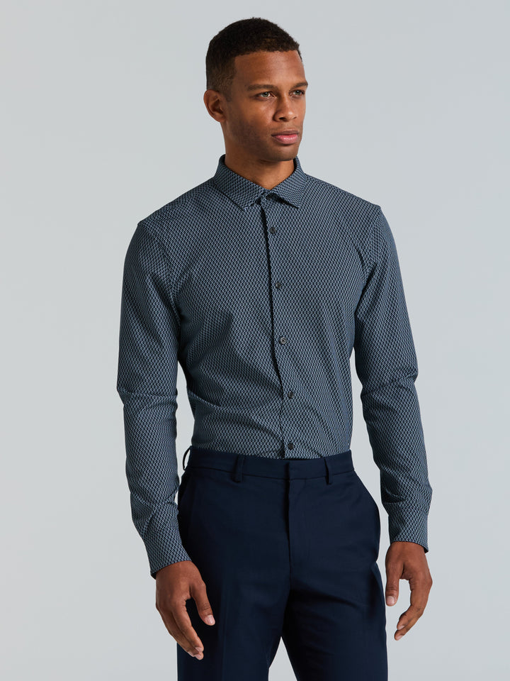 Slim Fit Diamond Geo Print Shirt (Dark Sapphire)