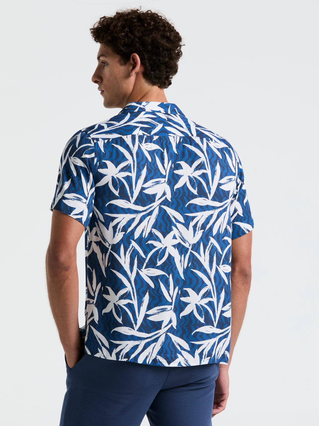 Wave Floral Print Camp Shirt (Blue Quartz) 