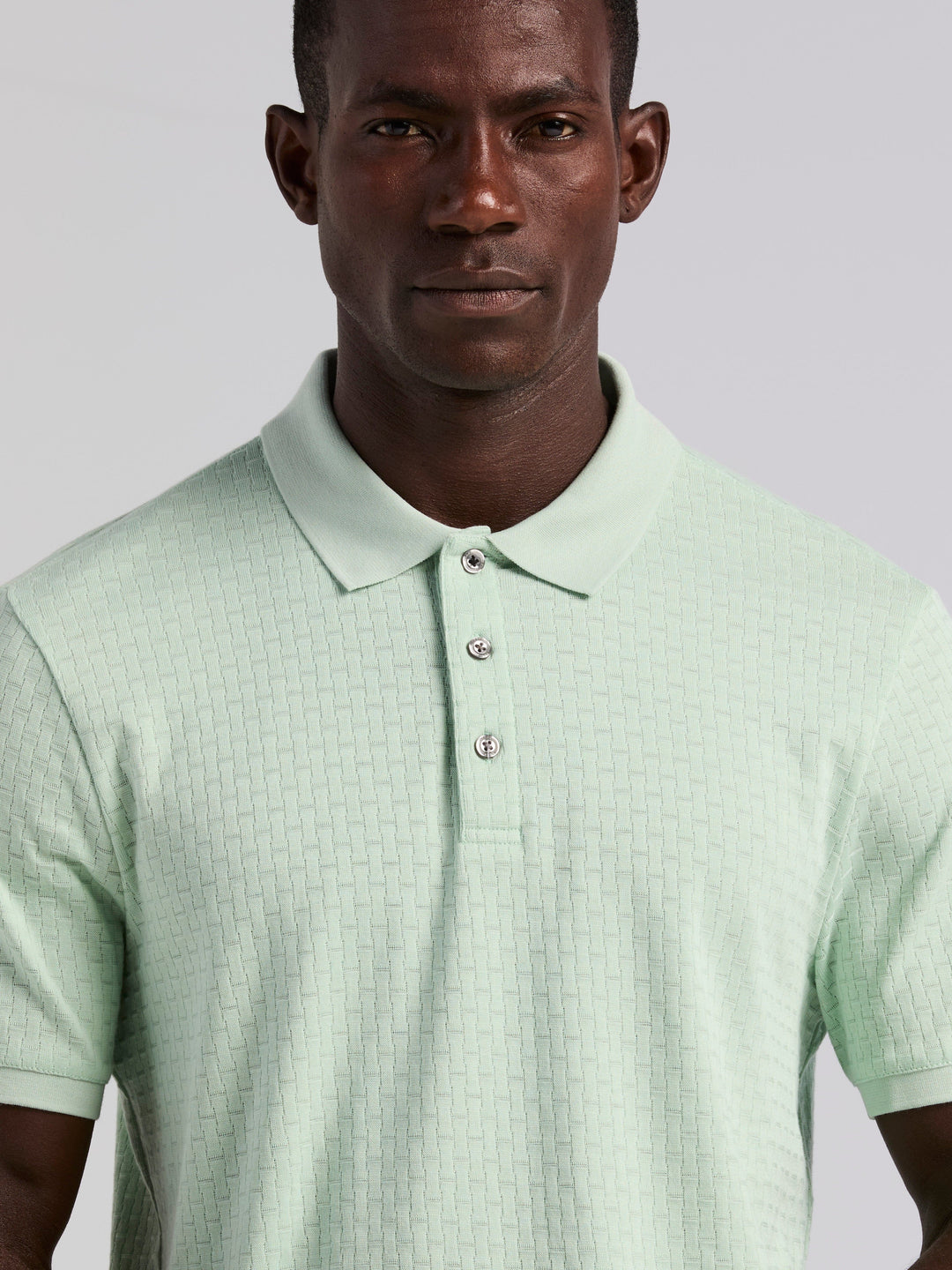 Cotton Jacquard Textured Geometric Polo Shirt (Silt Green) 