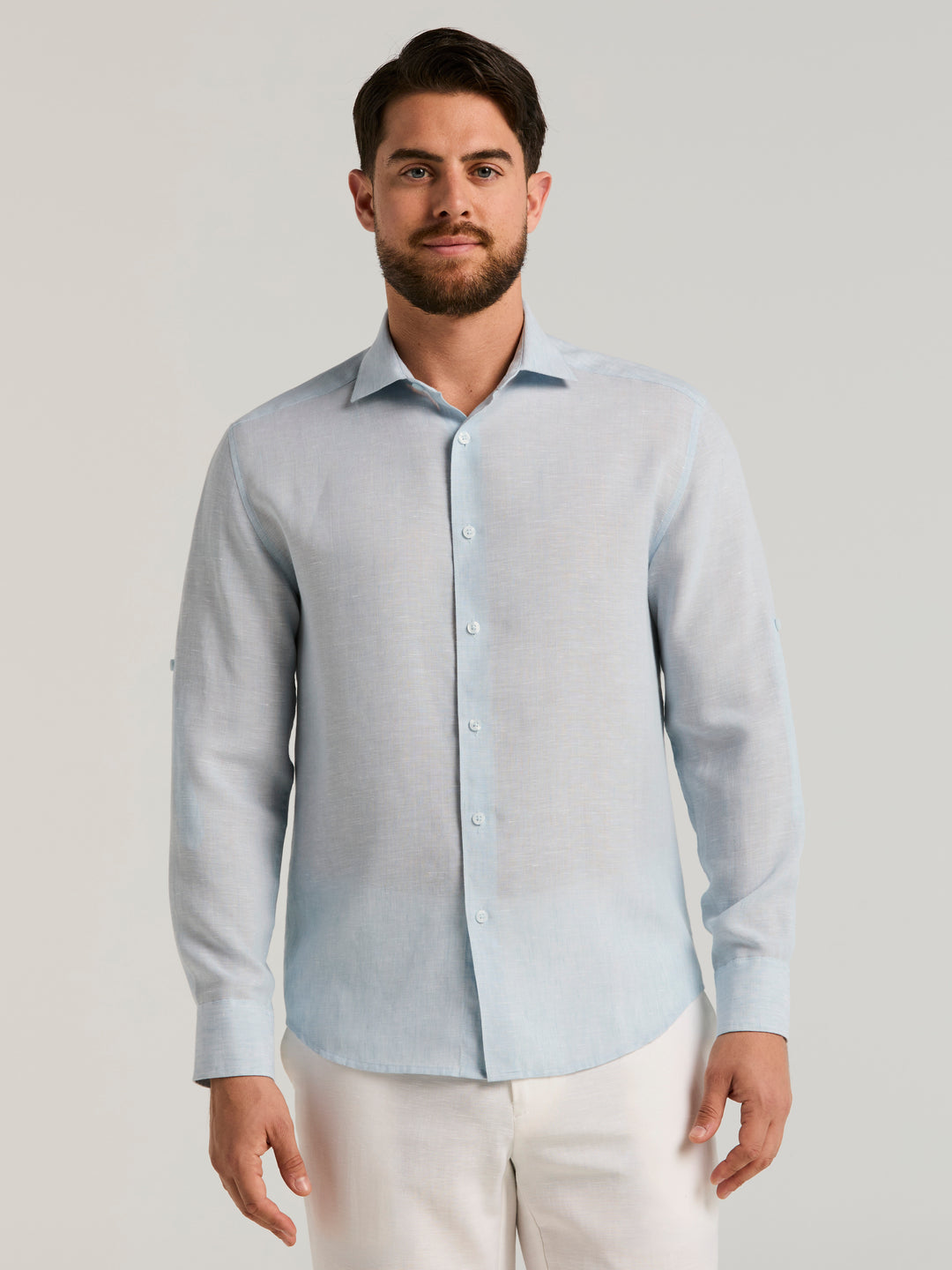 Linen Blend Wrinkle-Resistant Shirt (Cerulean) 