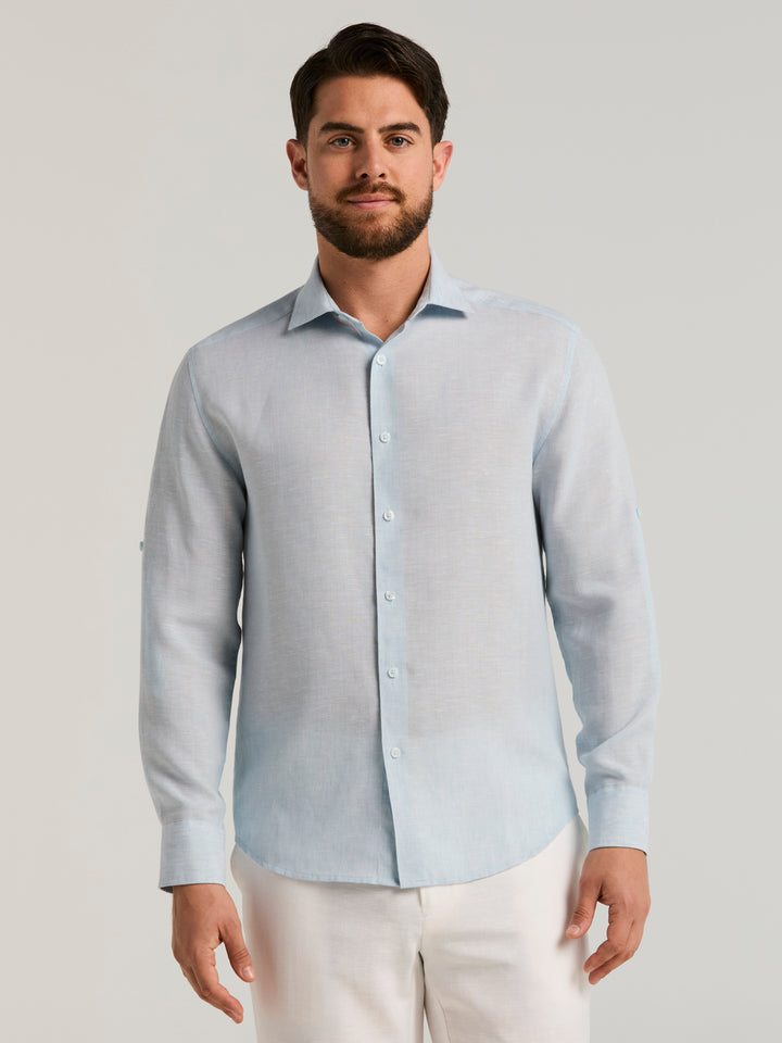 Linen Blend Wrinkle-Resistant Shirt (Cerulean) 