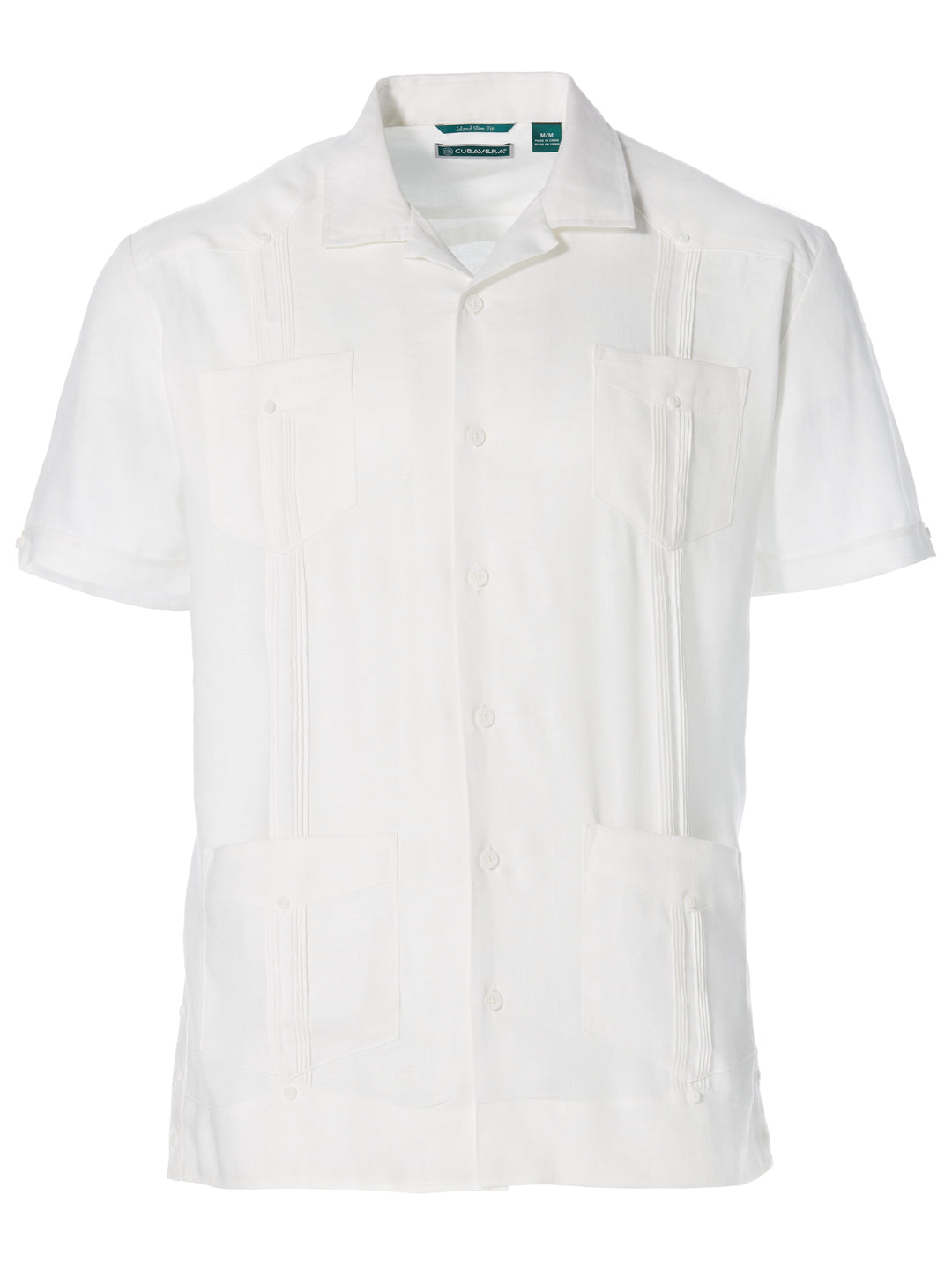 Linen Short Sleeve Guayabera Shirt (Bright White) 