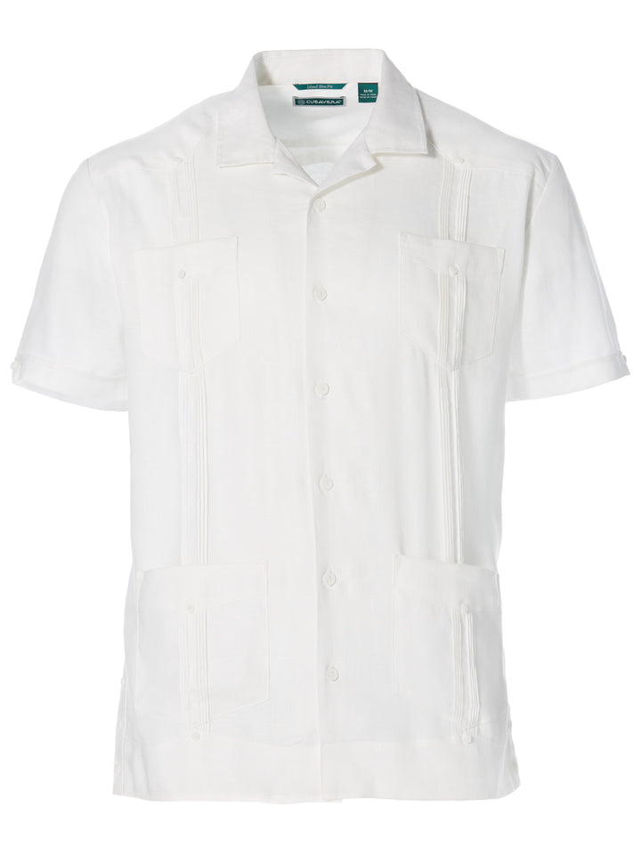 Linen Short Sleeve Guayabera Shirt (Bright White) 