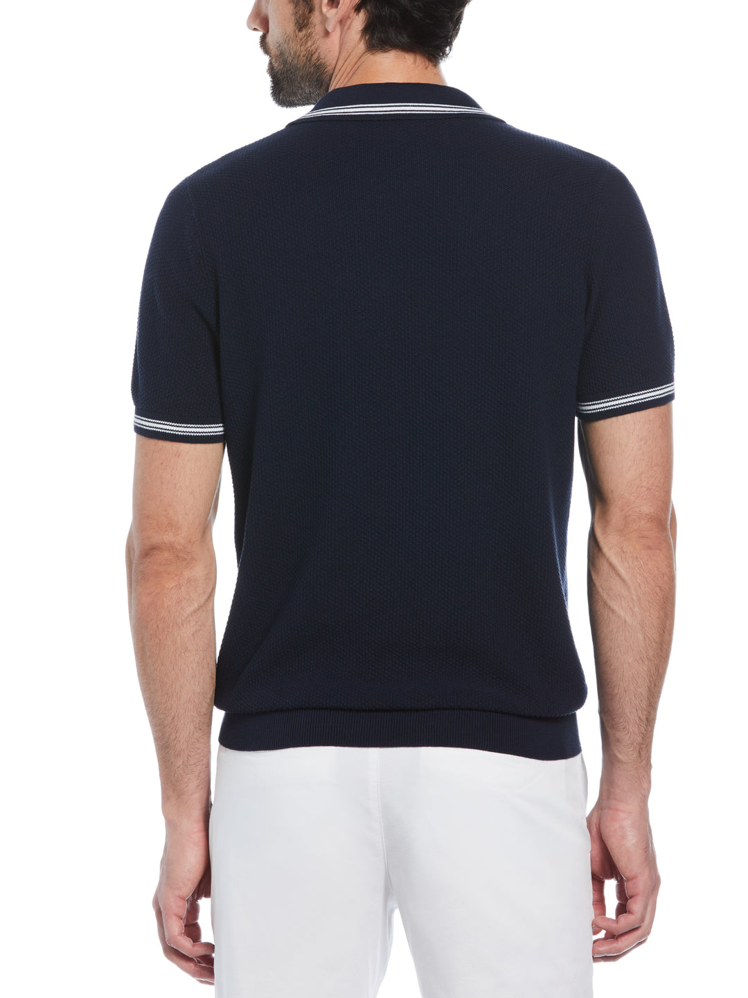 Textured Johnny Collar Sweater Polo (Dark Sapphire) 
