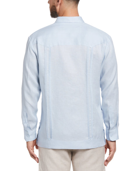 Big and Tall 100% Linen Long Sleeve 4 Pocket Guayabera (Cashmere Blue) 