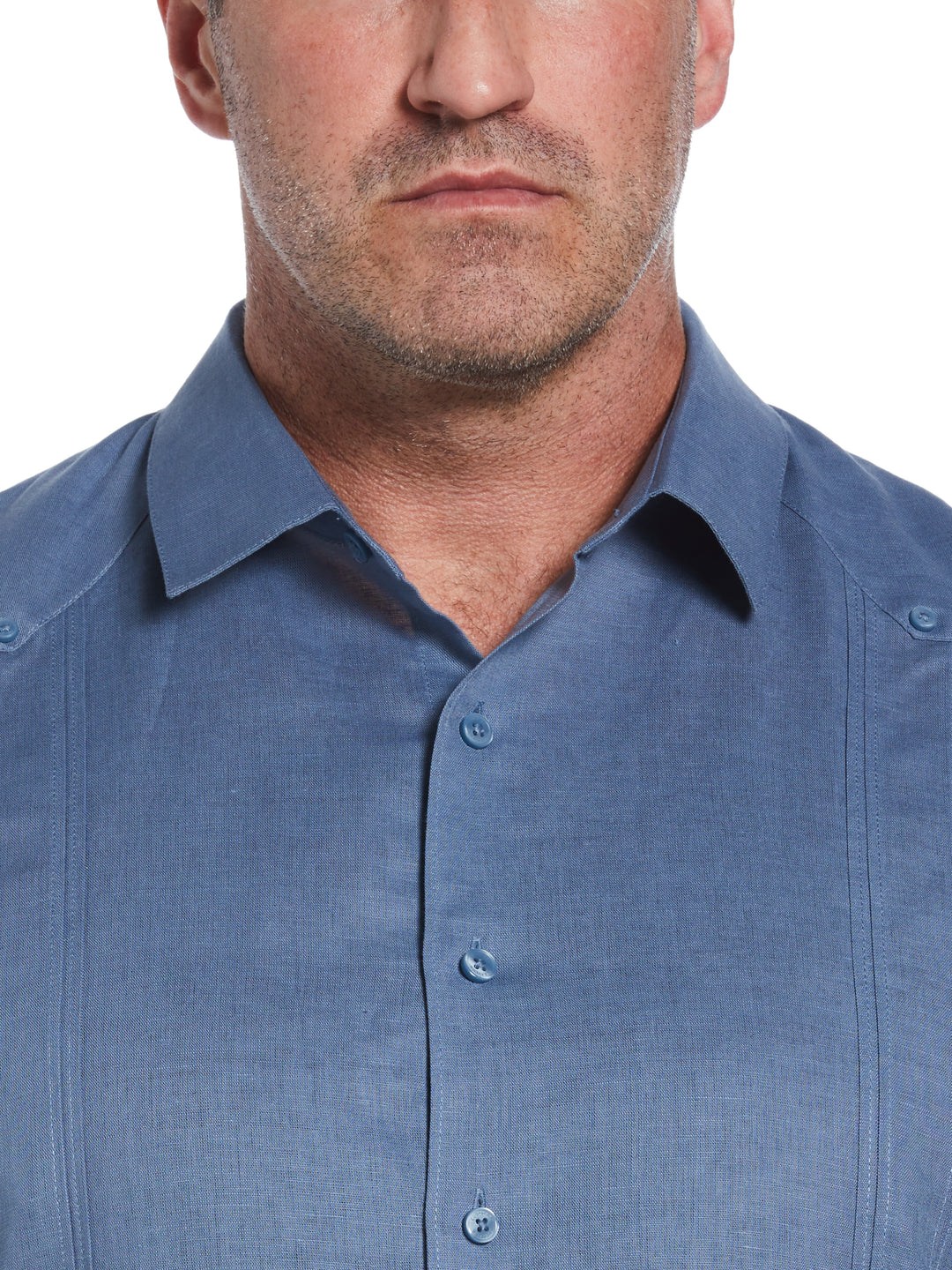 Big & Tall Linen Blend Guayabera Shirt (Captains Blue) 