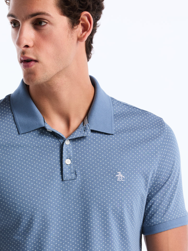 Diamond Ditsy Print Cotton Polo Shirt (Copen Blue) 