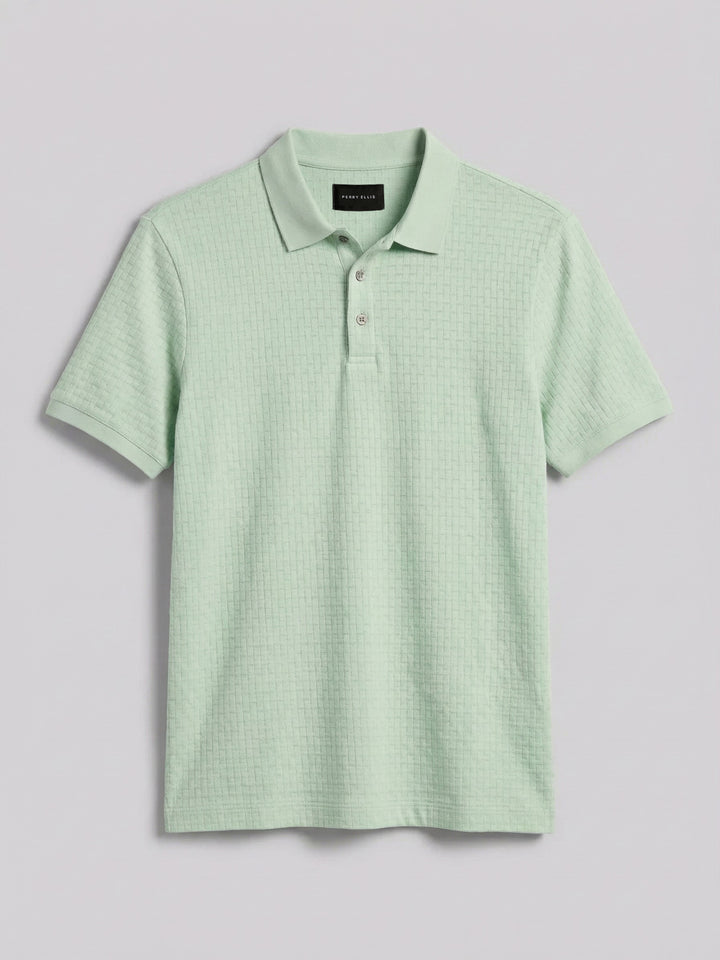 Cotton Jacquard Textured Geometric Polo Shirt (Silt Green) 