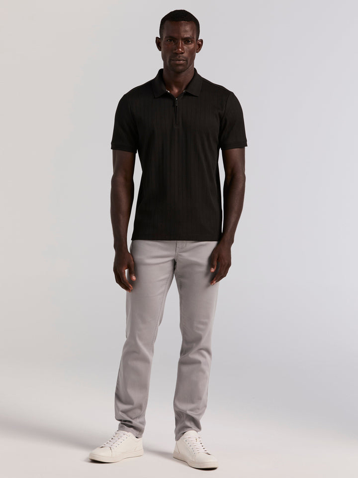 Vertical Rib Slim Fit Zip Polo Shirt (Black) 