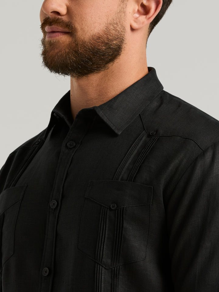 Linen Guayabera Shirt (Jet Black) 