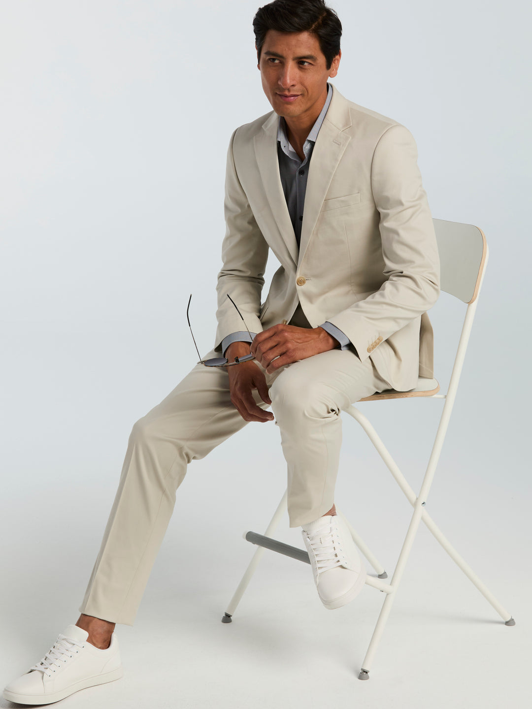 Skinny-Fit Solid Suit Pant (Cream) 