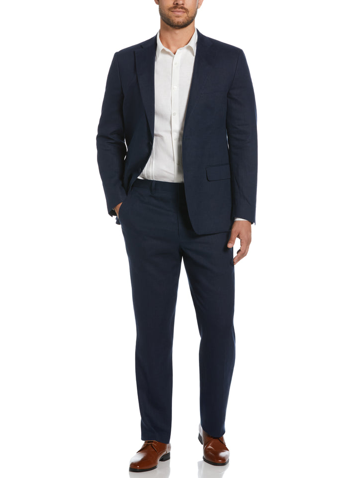 100% Linen Solid Flat Front Pant (Navy) 