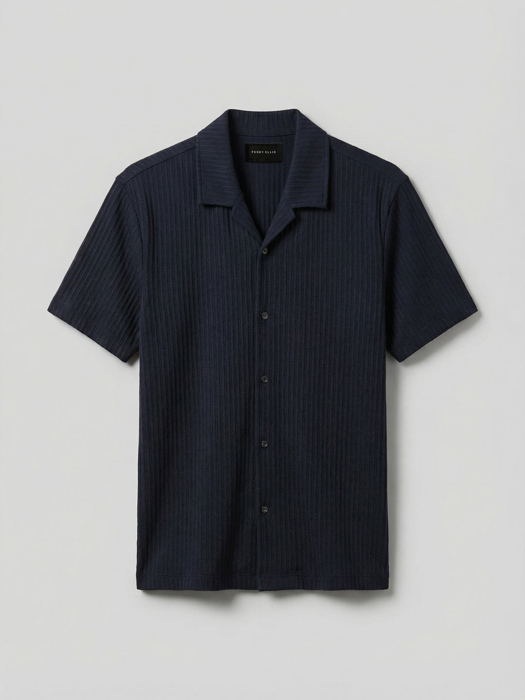 Cotton Vertical Stripe Jacquard Button Front Polo (Dark Sapphire) 