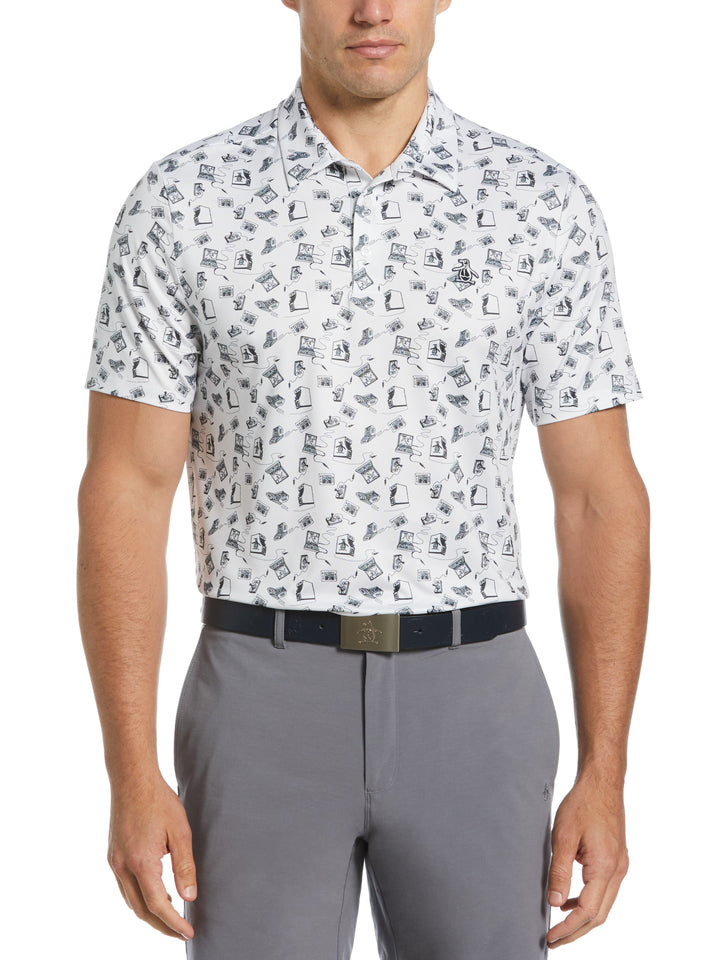 Retro Arcade Print Polo (Bright White) 