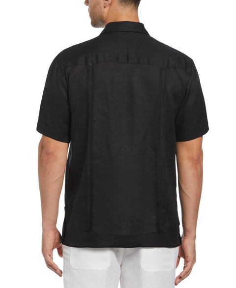 Big and Tall 100% Linen Short Sleeve 4 Pocket Guayabera (Jet Black) 
