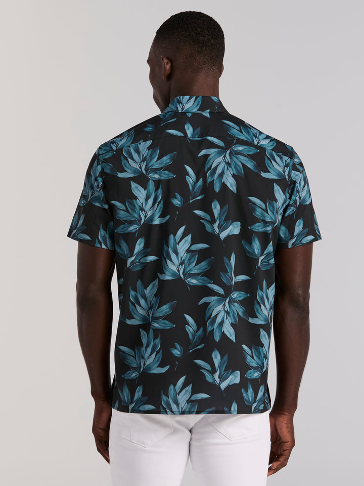 Magnolia Leaf Print Shirt (Black) 