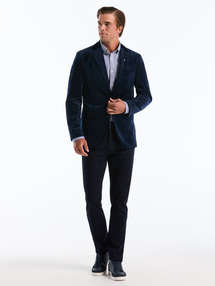 Slim Velvet Dinner Suit Jacket (Dark Sapphire) 