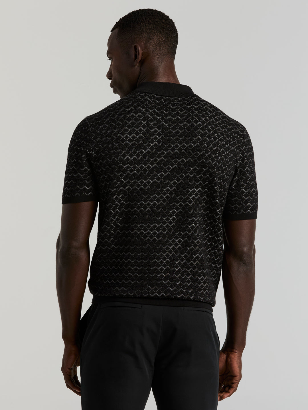 Cotton Jacquard Polo Sweater (Black) 