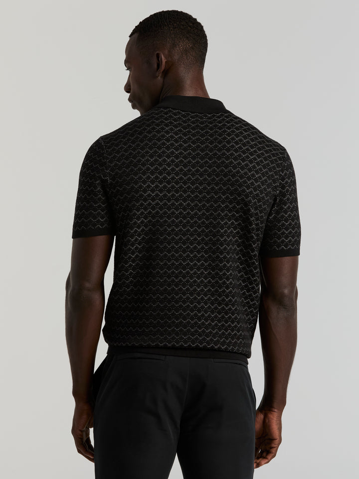 Cotton Jacquard Polo Sweater (Black) 