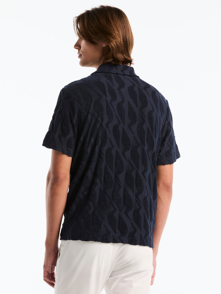 Jacquard Terry Camp Collar Polo (Dark Sapphire) 