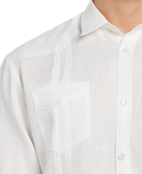 Big and Tall 100% Linen Long Sleeve 4 Pocket Guayabera (Bright White) 