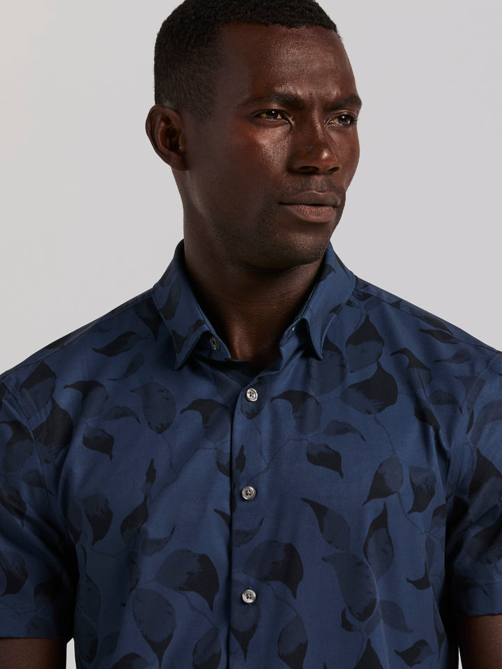Slim Fit Floral Print Short Sleeve Shirt (Vintage Indigo) 