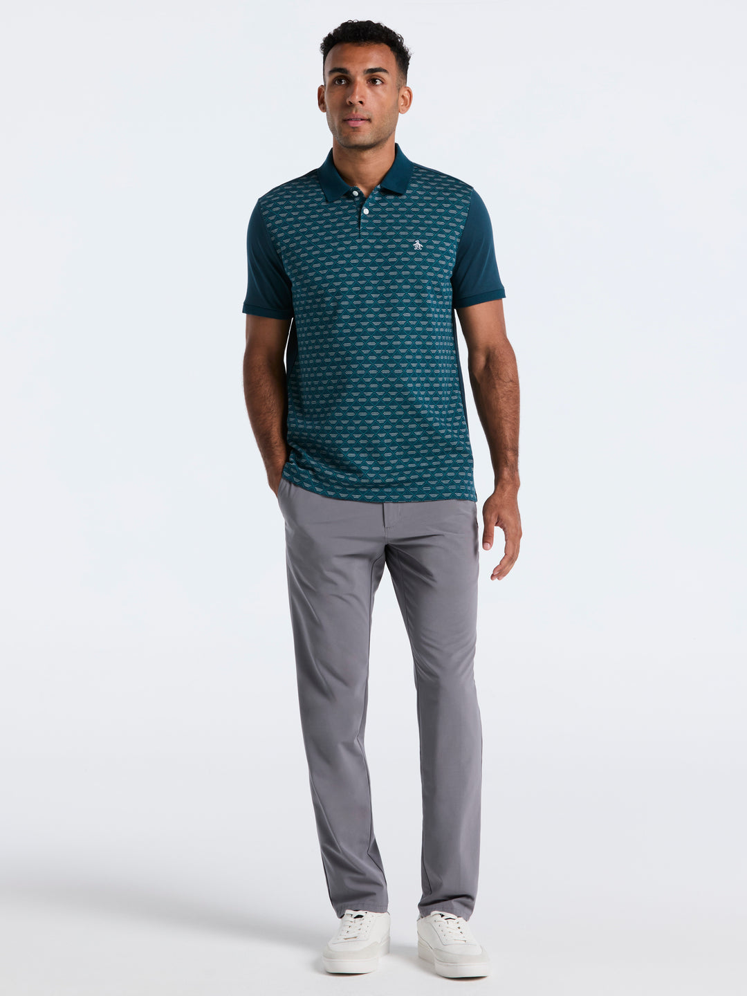Diamond Jacquard Cotton Polo (Reflecting Pond) 
