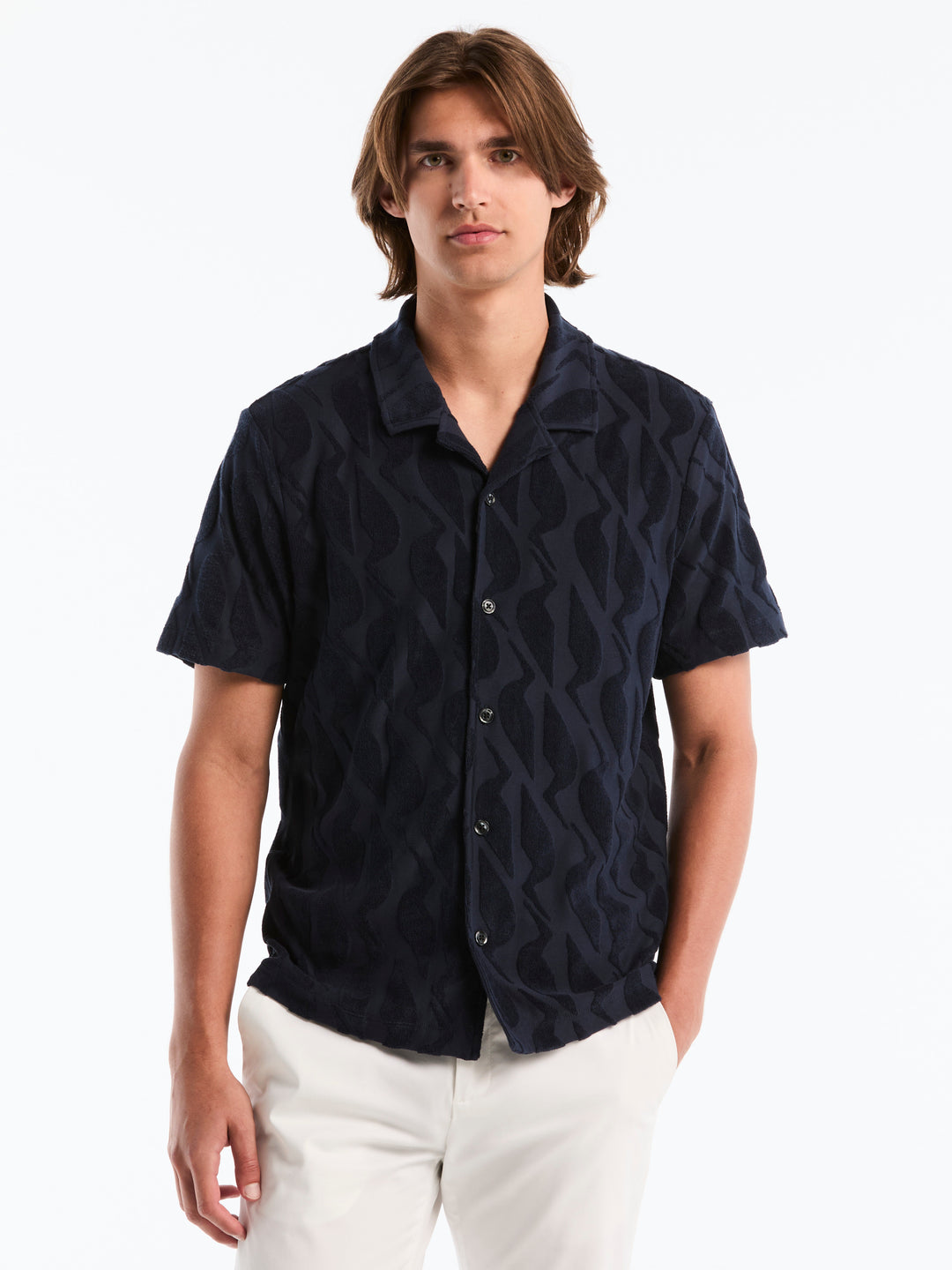 Jacquard Terry Camp Collar Polo (Dark Sapphire) 